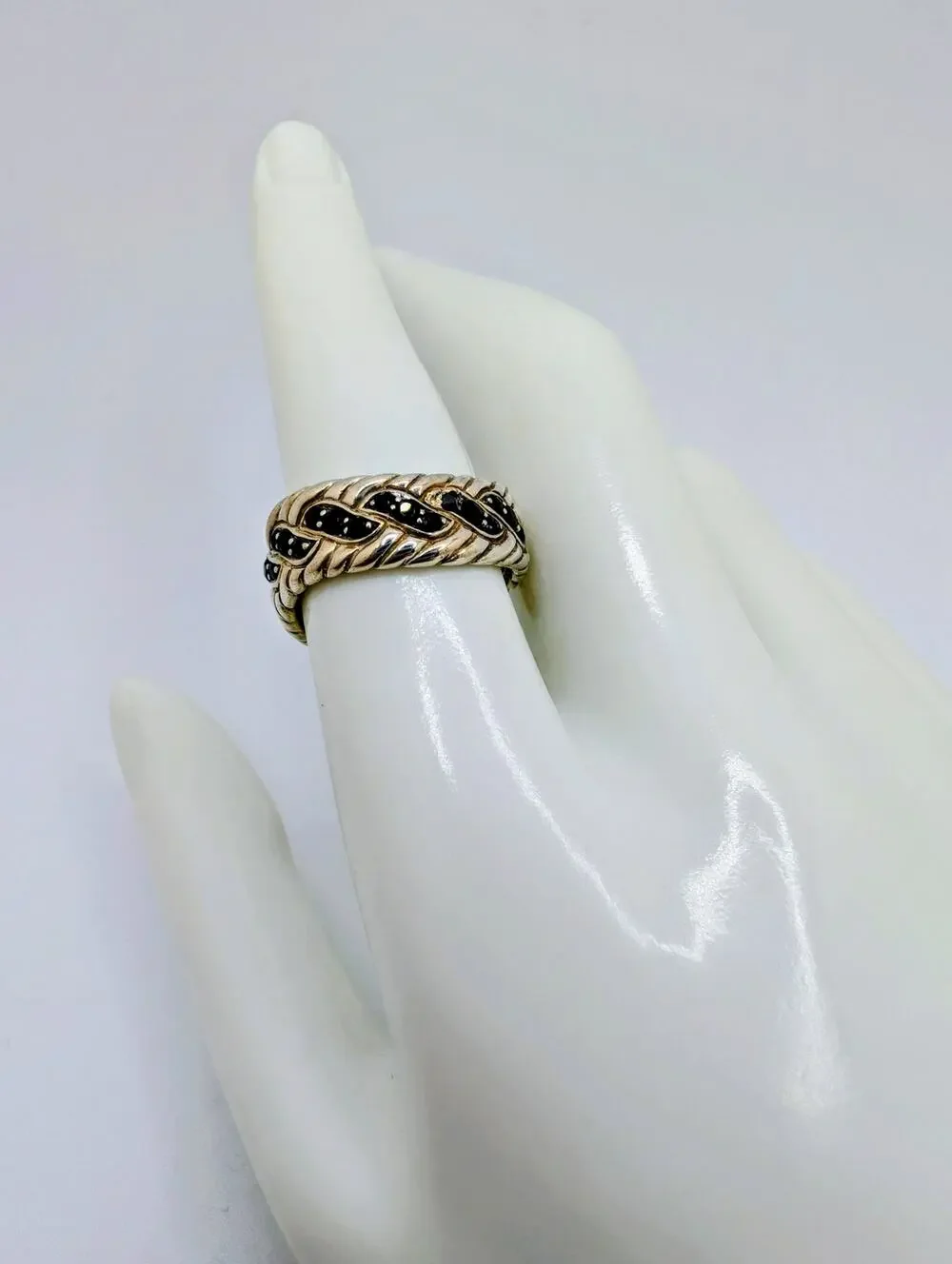 John Hardy Sterling Silver and Black Sapphire Surf Ring Size 8